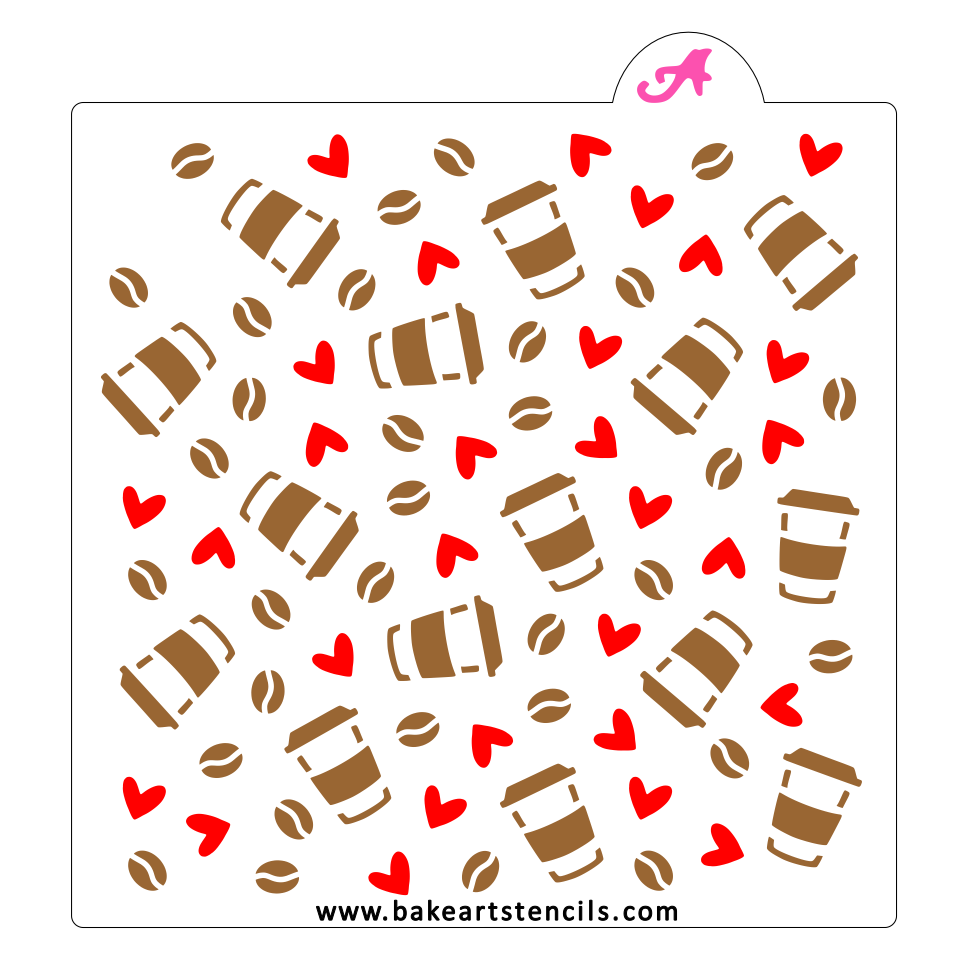 Latte Love Pattern Cookie Stencil bakeartstencil
