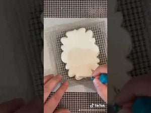 Video shows how to airbrush  Cheetah Pattern Cookie Stencil onto cookies