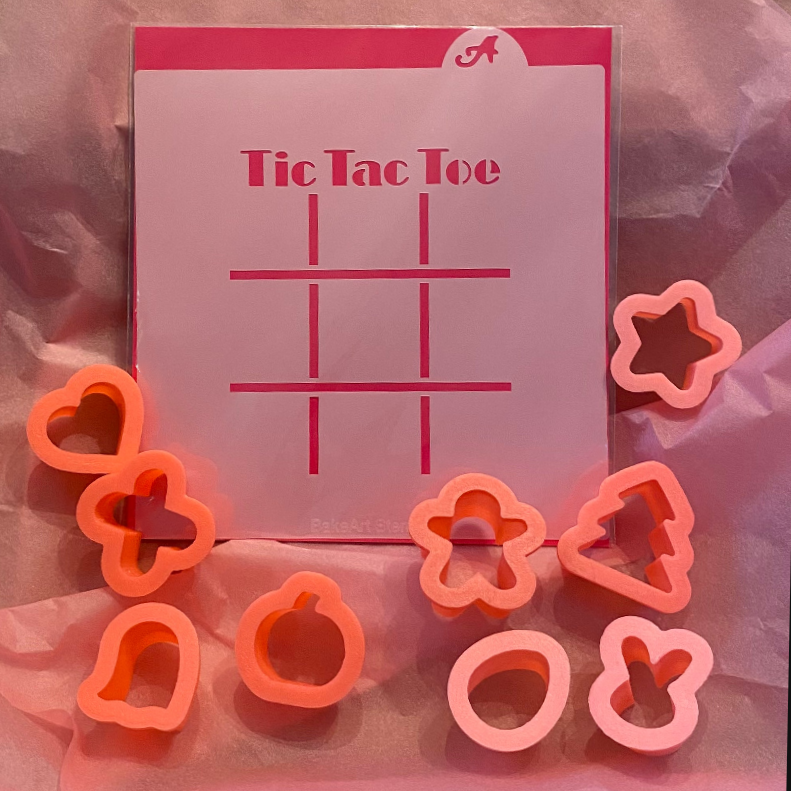 Tic Tac Toe Cookie Decorating Sets, includes mini cookie cutters and stencil for every season and holiday