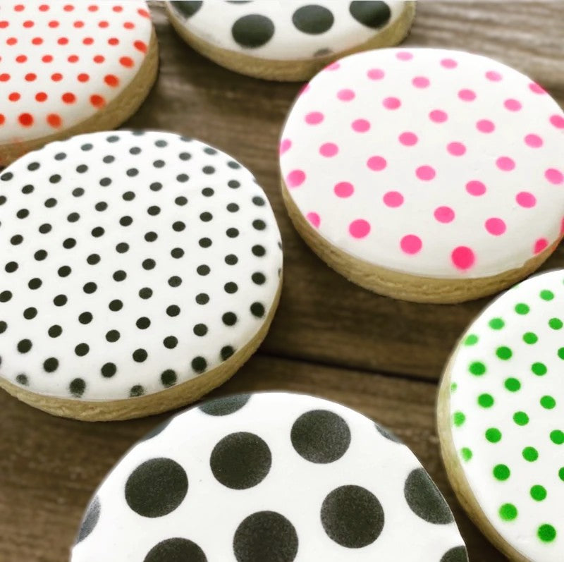 Polka Dot Cookie Stencils, a selection of dotted designs to decorate sugar cookies.