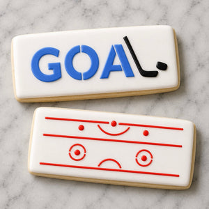 Hockey Stack Sticks Cookie Stencil: Goal, Puck, Ice Rink bakeartstencil