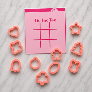 Holiday Tic Tac Toe Cookie Bundle, an 11-piece set include a stencil and 10 mini cookie cutters, BakeArt Stencils