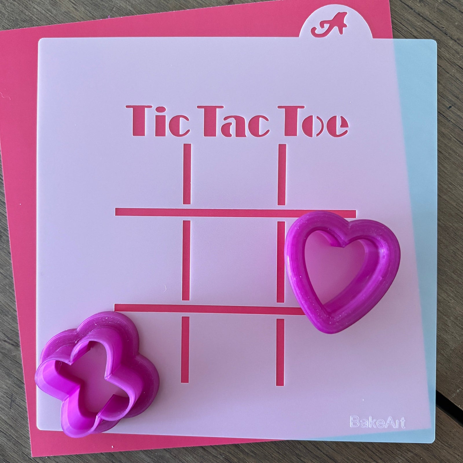 Valentine Tic Tac Toe, a 3-piece cookie decorating set including a cookie stencil and mini cutters.