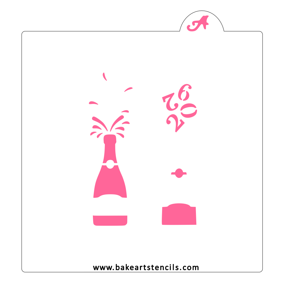 2026 Cheers Cookie Stencil: Champagne New Years bakeartstencil