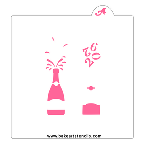 2026 Cheers Cookie Stencil: Champagne New Years bakeartstencil