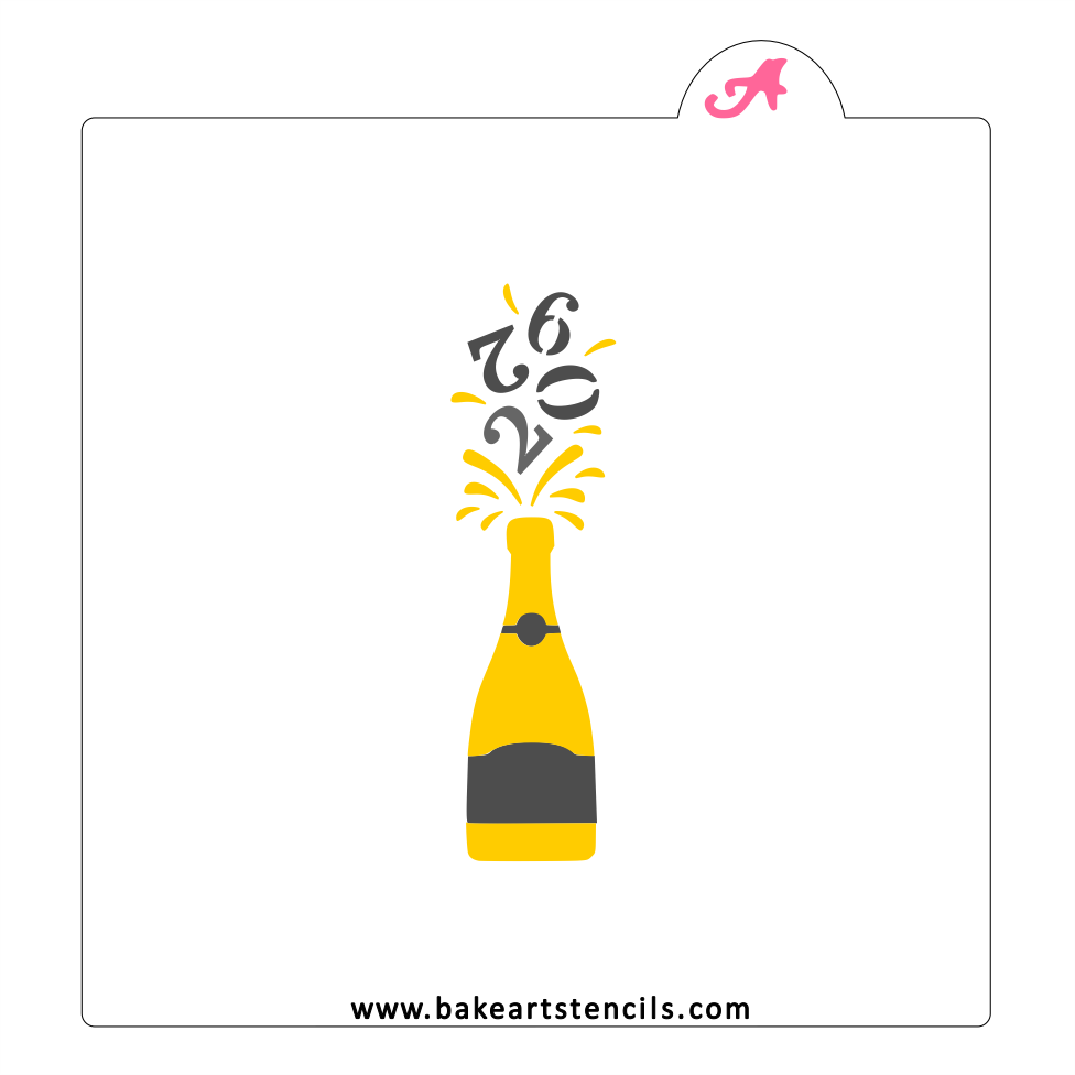 2026 Cheers Cookie Stencil: Champagne New Years bakeartstencil