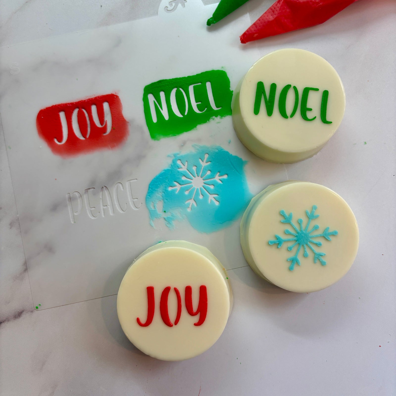 Peace Joy Noel Minis Stencil: Christmas, Winter bakeartstencil