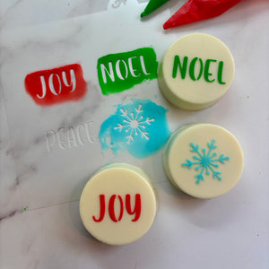 Peace Joy Noel Minis Stencil: Christmas, Winter bakeartstencil