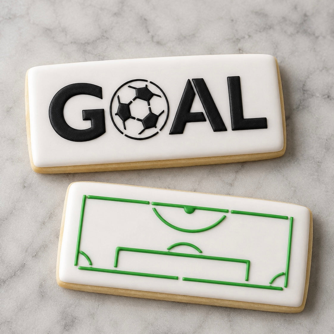 Soccer Stack Sticks Cookie Stencil: Goal, Ball, Field bakeartstencil