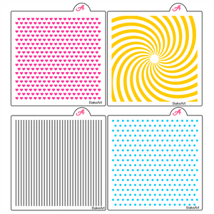 Airbrush Essentials Bundle, includes these four patterned cookie stencils.