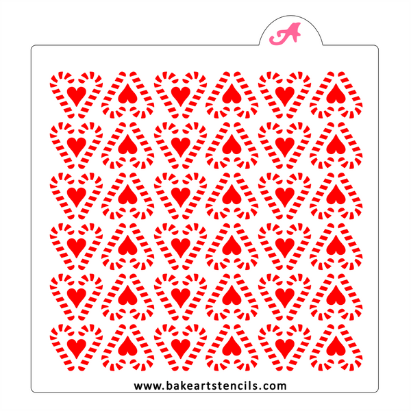 Candy Cane Hearts Cookie Stencil: Christmas Love - bakeartstencils