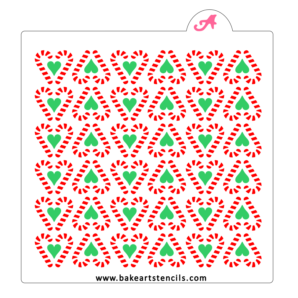 Candy Cane Hearts Cookie Stencil: Christmas Love bakeartstencil