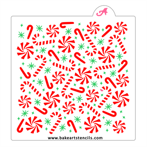 Candy Cane Forest Cookie Stencil, a 2=piece patterned design to decorate colorful Christmas Cookies.