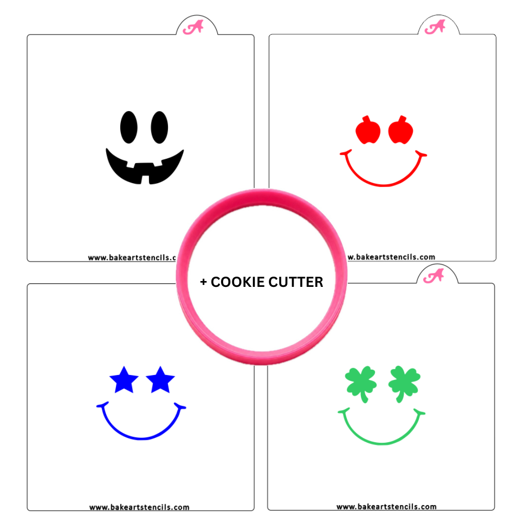 Holiday Smiley Faces Cookie Stencil Set bakeartstencil