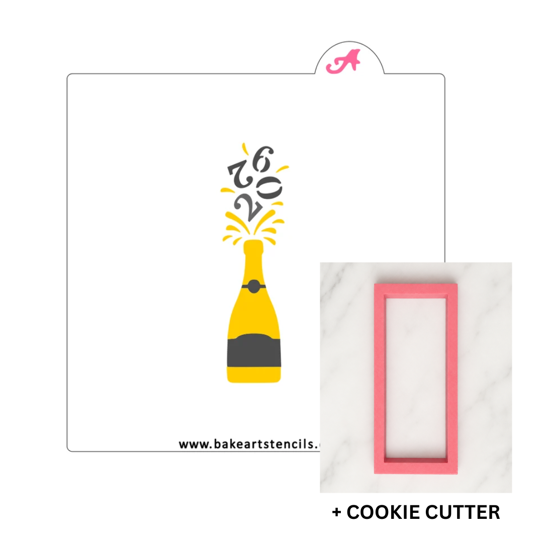 2026 Cheers Cookie Stencil: Champagne New Years bakeartstencil