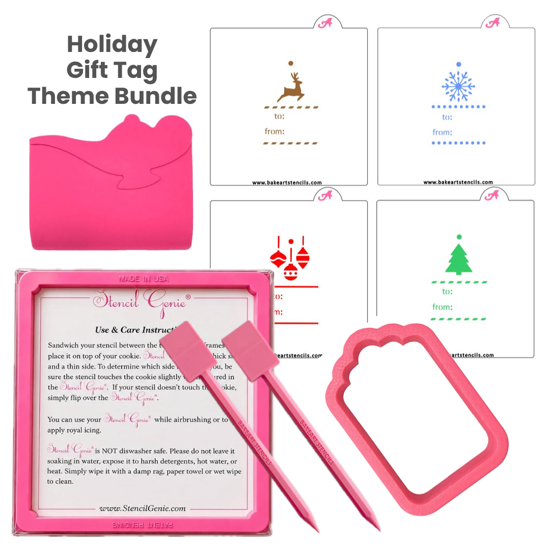 Holiday Gift Tag Cookie Decorating Bundle bakeartstencil
