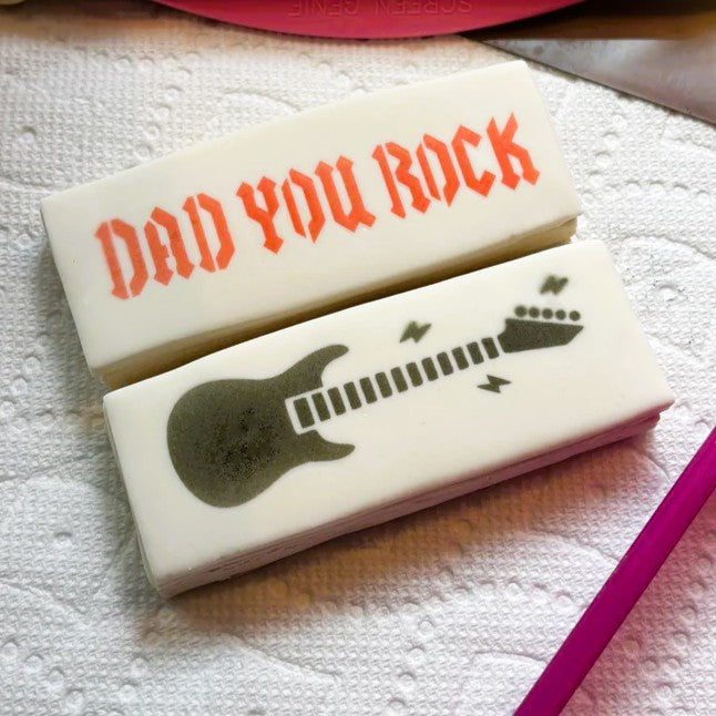 Dad You Rock Stick Stacks Stencil, an easy way to decorate two cookies at once for Dad. 