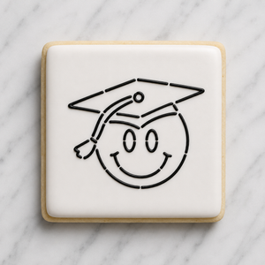 Smiley Grad PYO Cookie Stencil bakeartstencil