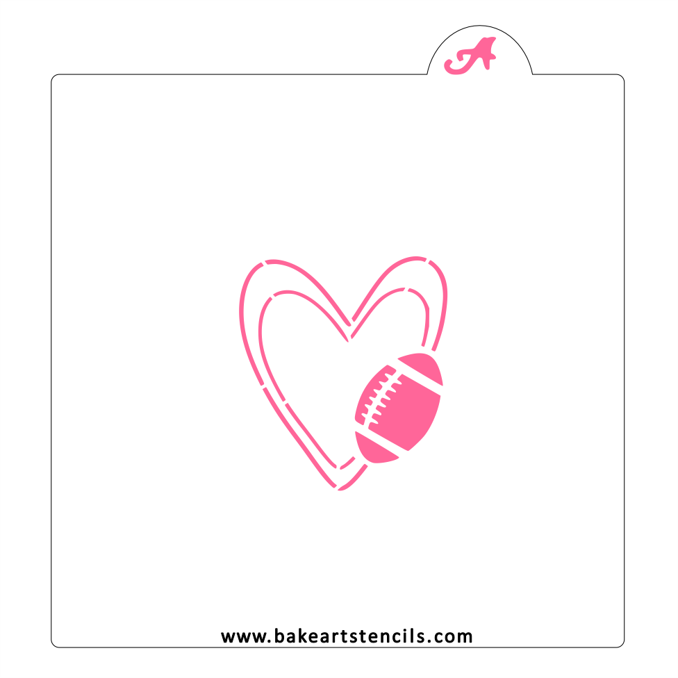 Football Heart Cookie Stencil bakeartstencil