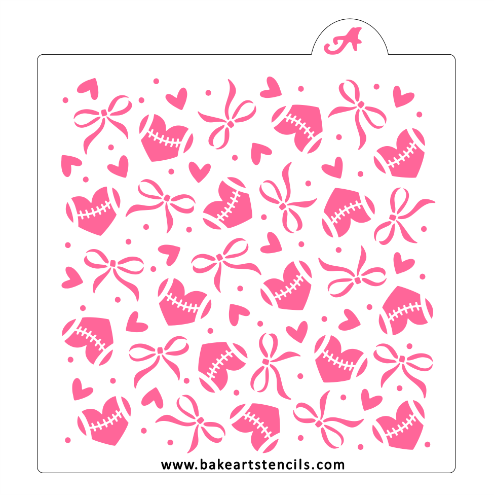 Frilly Footballs Cookie Stencil: Bows, Hearts, Gameday bakeartstencil