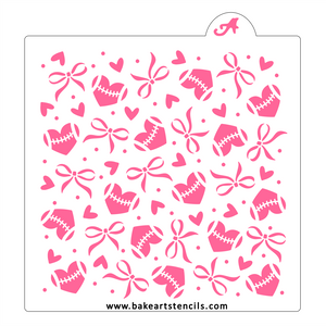 Frilly Footballs Cookie Stencil: Bows, Hearts, Gameday bakeartstencil