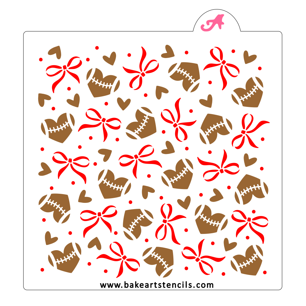 Frilly Footballs Cookie Stencil: Bows, Hearts, Gameday bakeartstencil