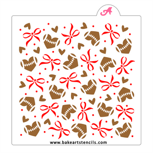 Frilly Footballs Cookie Stencil: Bows, Hearts, Gameday bakeartstencil