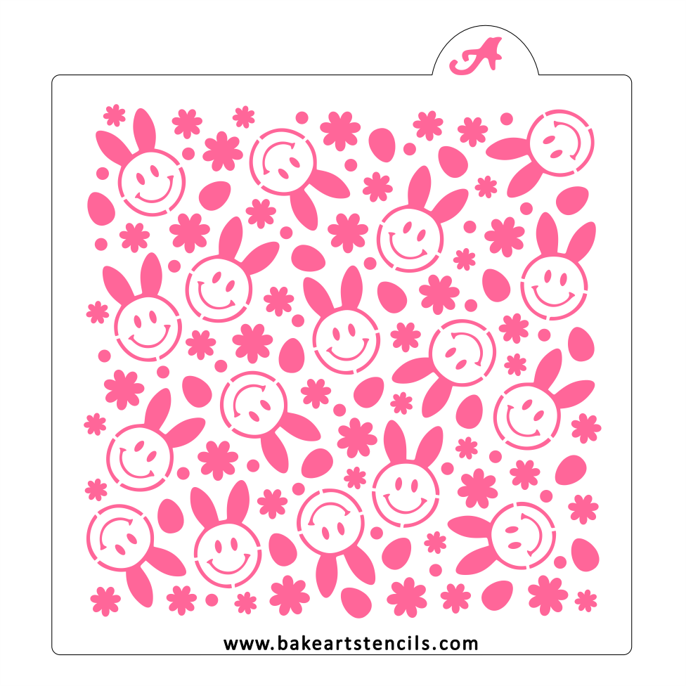 Hippiety Hop Pattern Cookie Stencil: Bunny Ears, Easter Eggs, Daisies bakeartstencil