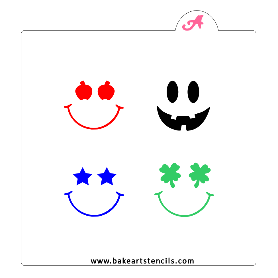 Holiday Smiley Faces Mini Stencil bakeartstencils