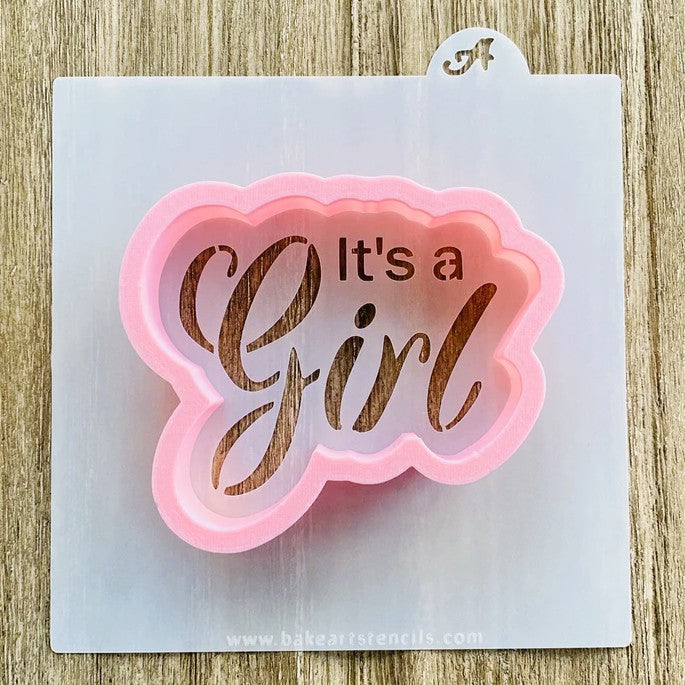 It's a Girl Cookie Cutter and Stencil Set, 3-D printed cutter set to decorate baby shower cookies.