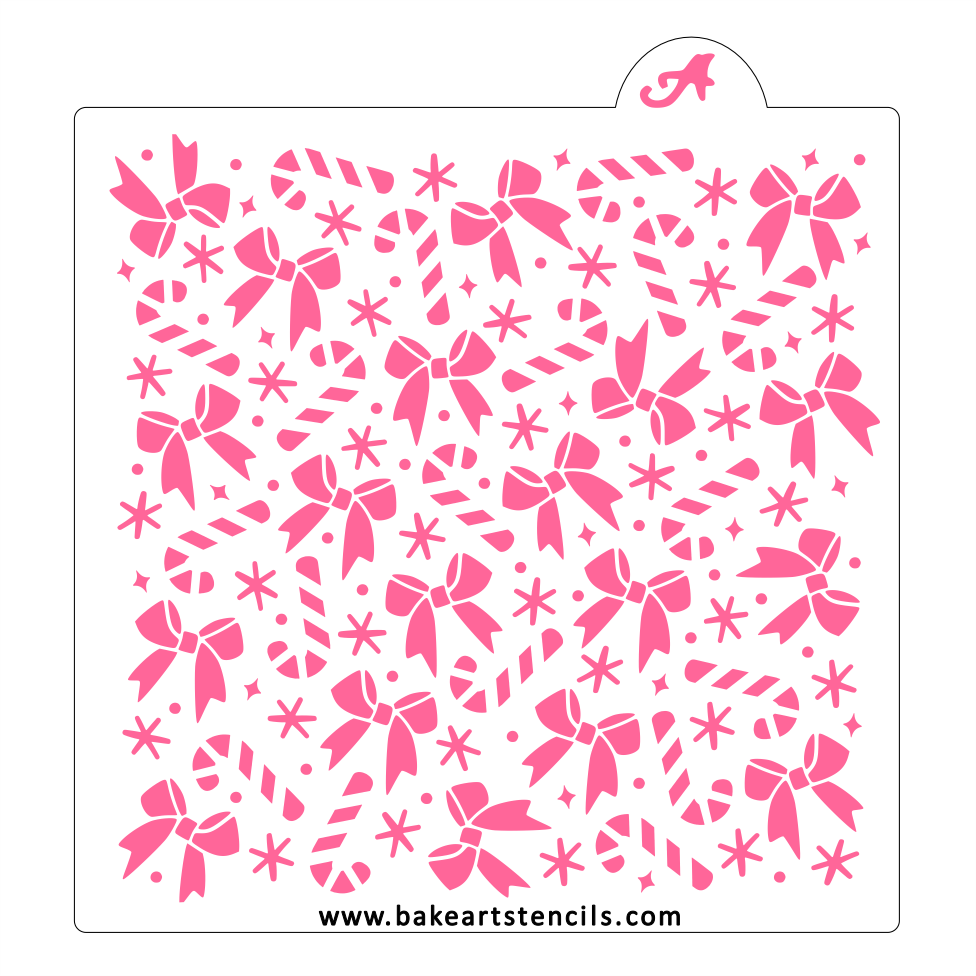 Jolly Bows Cookie Stencil: Candy Canes, Snowflakes bakeartstencil