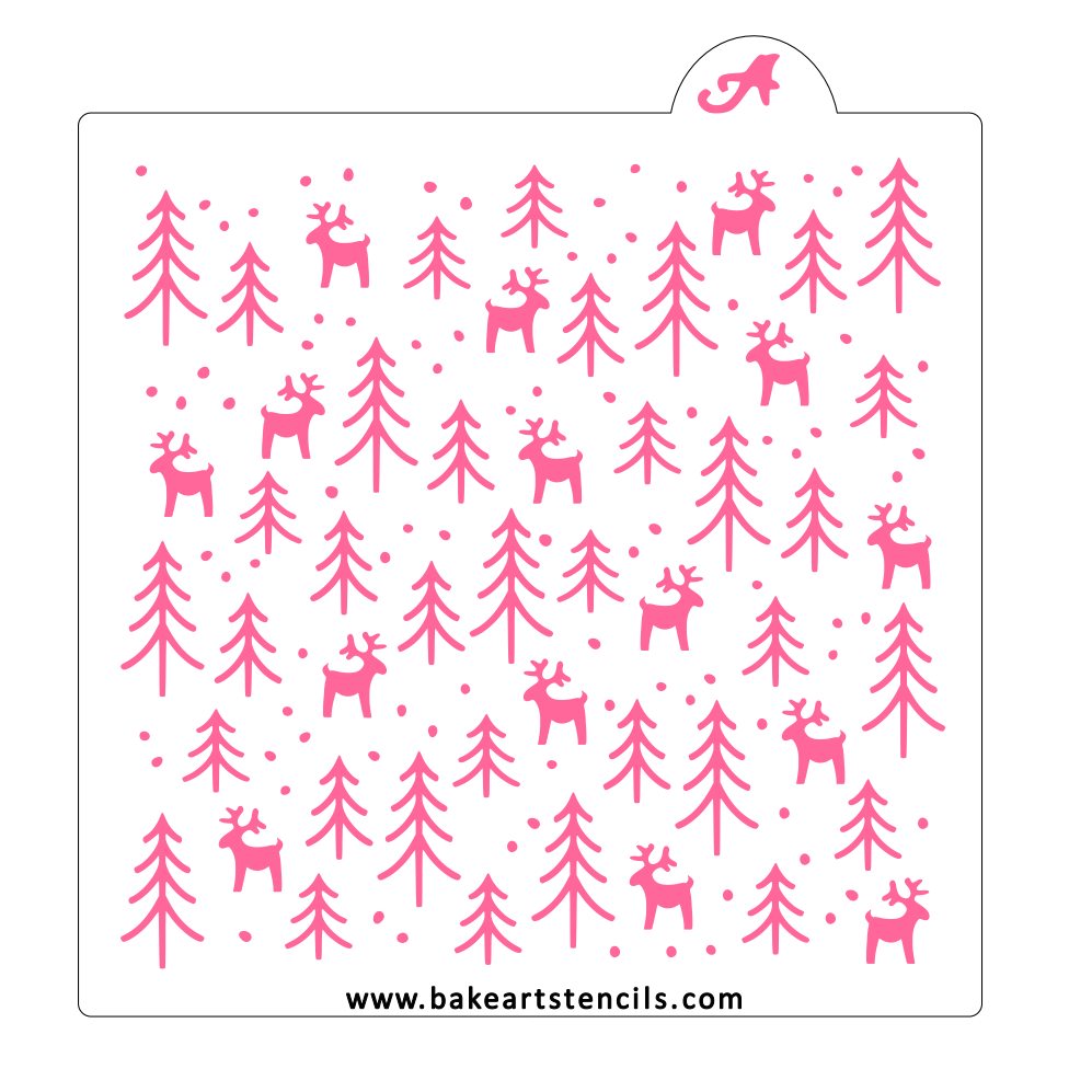 Nordic Winter Pattern Stencil: Deer, Pine Trees