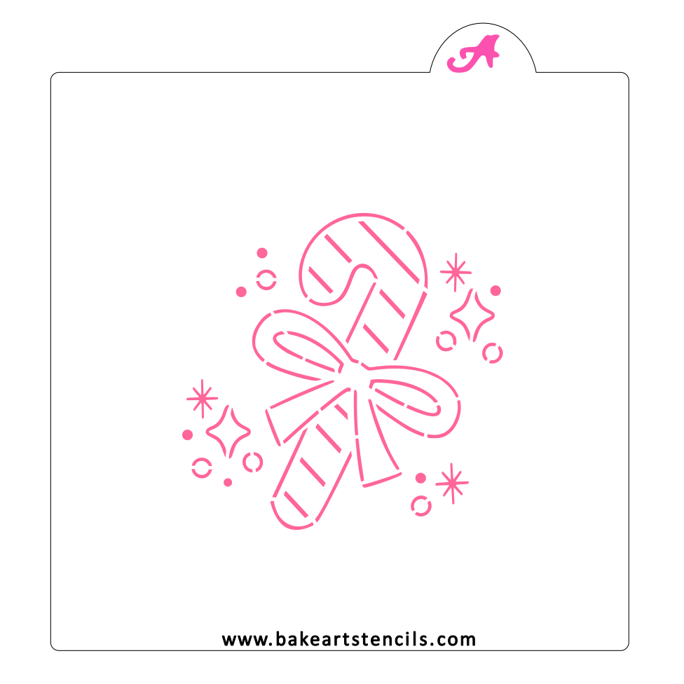 Retro Candy Cane PYO Stencil, a Christmas stencil featuring a coquette bow.