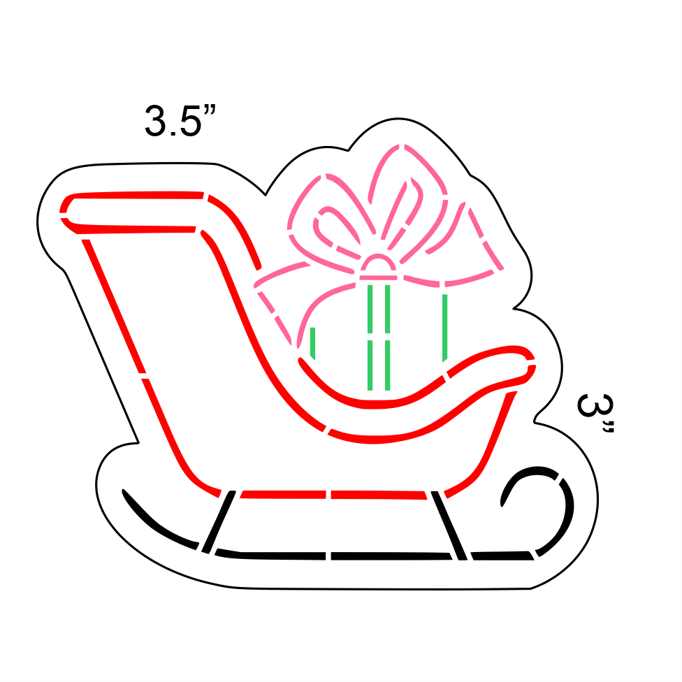 Sleigh Cookie Cutter and Stencil, 2-piece Set for decorating Christmas Cookies.