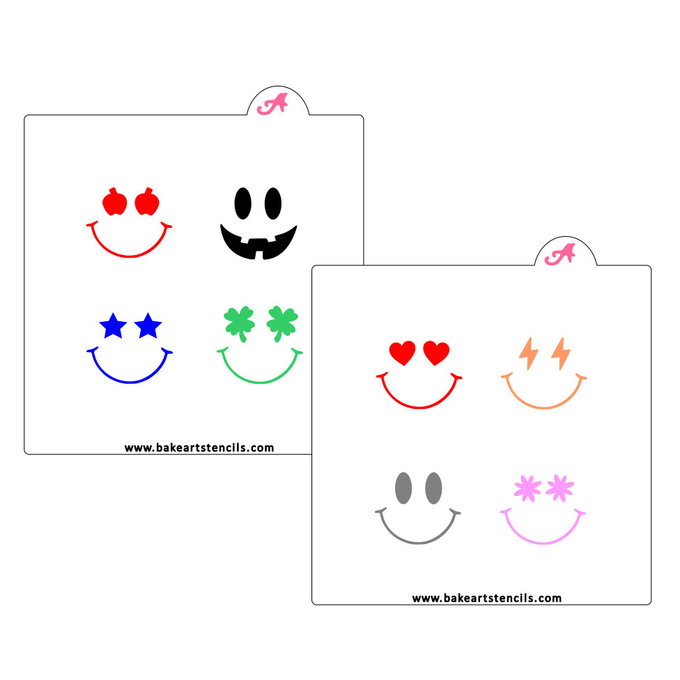 Holiday Smiley Faces Mini Stencil bakeartstencils