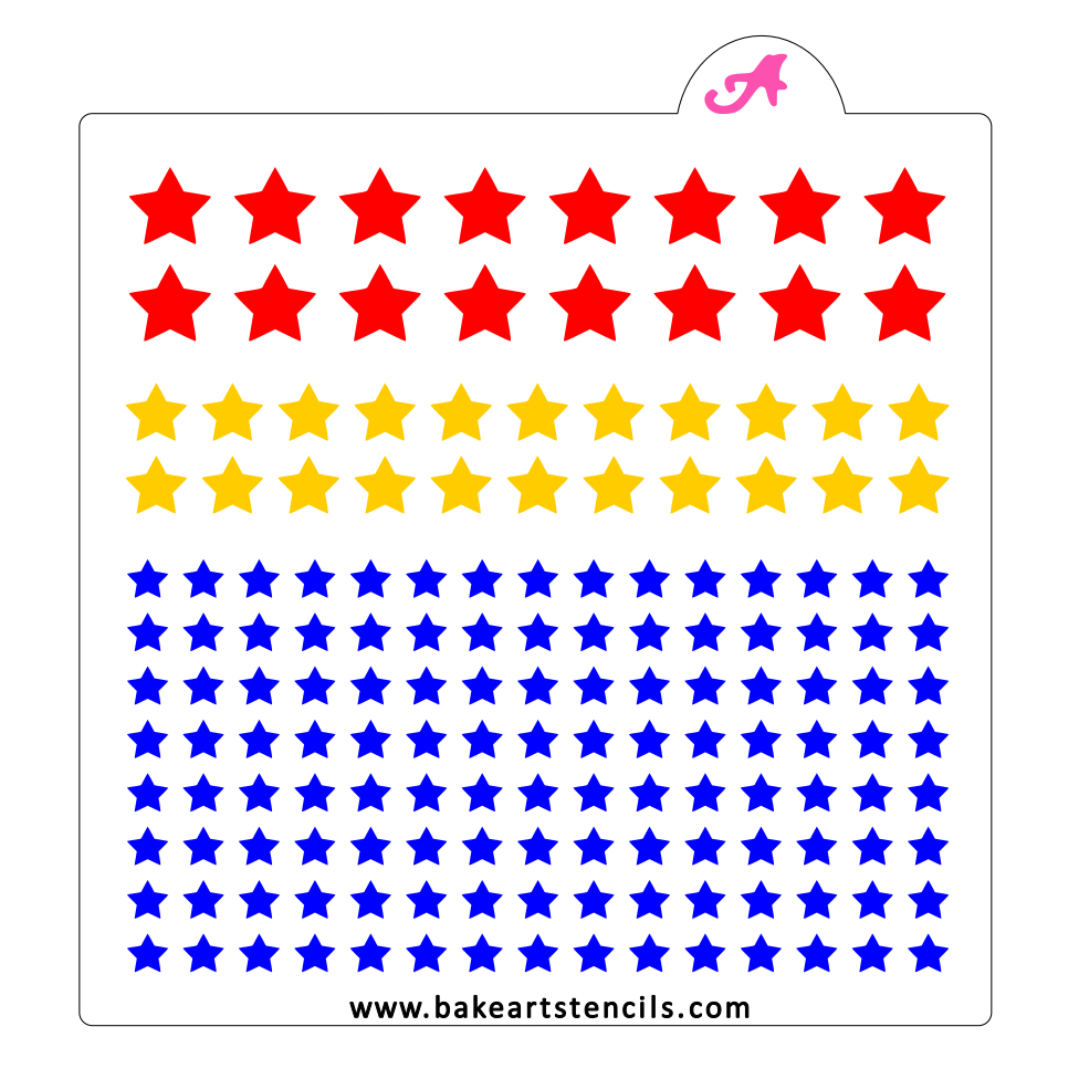 Triple Star Sprinkles Stencil, features three stars sizes for DIY Sprinkles.