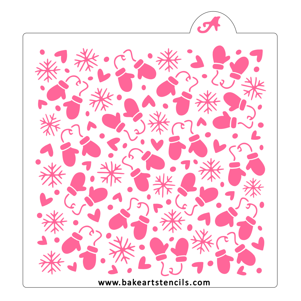 Warm Winter Cookie Stencil: Mittens Snowflakes Hearts bakeartstencil