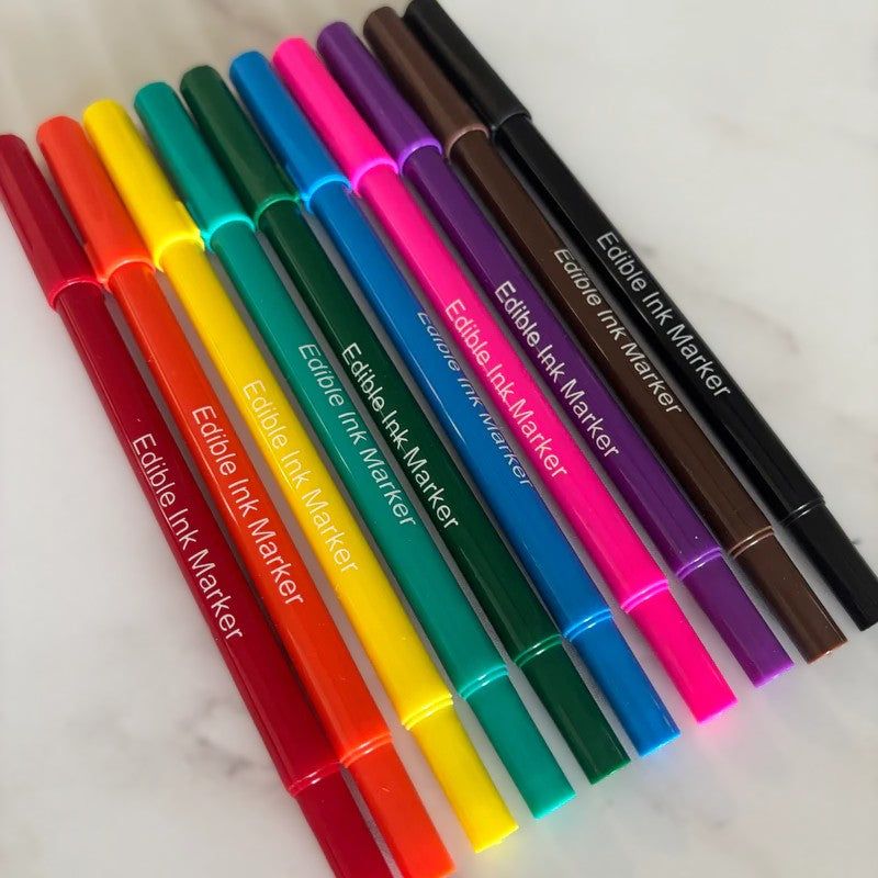 Edible Markers, Dual Tips and available in 10 assorted colored.