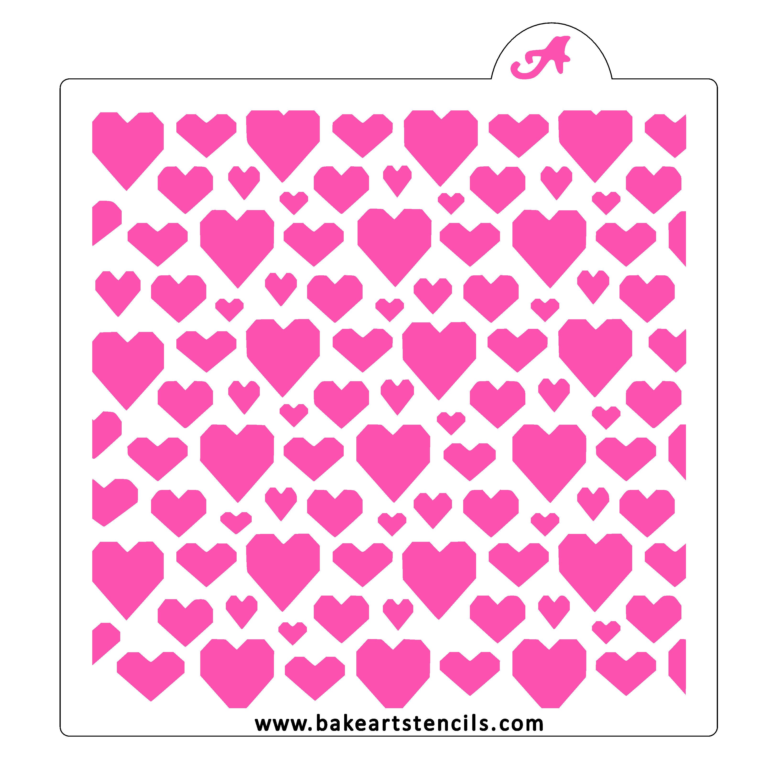 Geometric Hearts Cookie Stencil - bakeartstencils