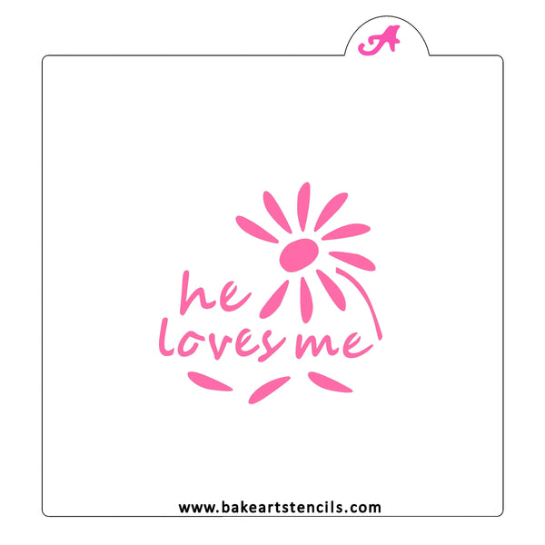 He Loves Me Cookie Stencil - bakeartstencils