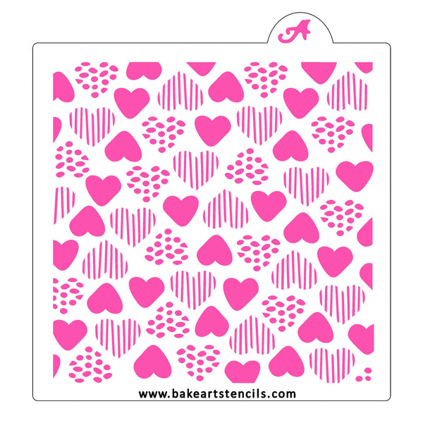 Heart Art Pattern Cookie Stencil - bakeartstencils