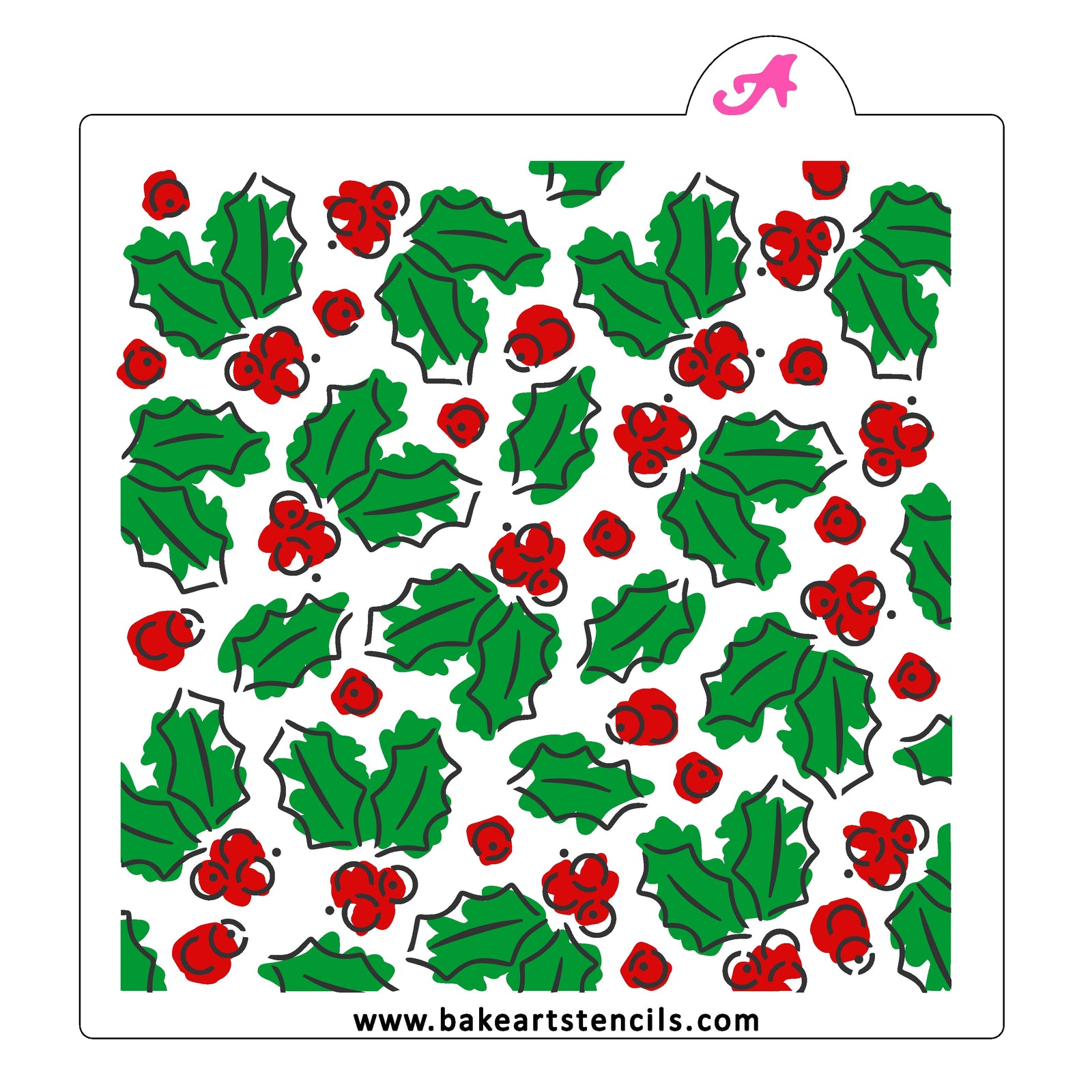 Holiday Holly Cookie Stencil Set, a 3 piece design for decorating beautiful Christmas Cookies.