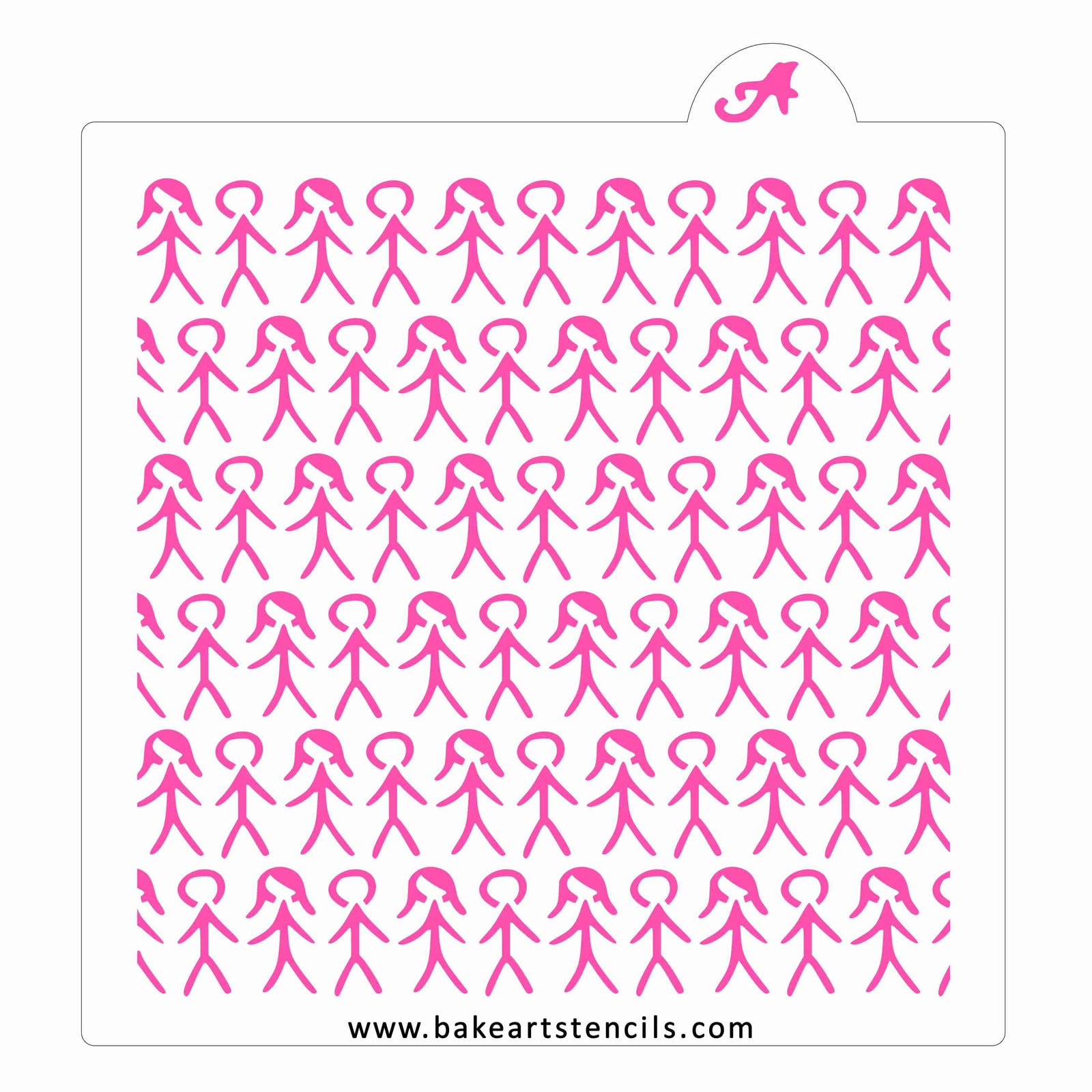 Kid Stick Figures Pattern Stencil bakeartstencil
