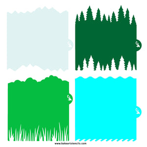 Landscape Edge Creators Stencil Set, includes four designs to decorate sugar cookies. 