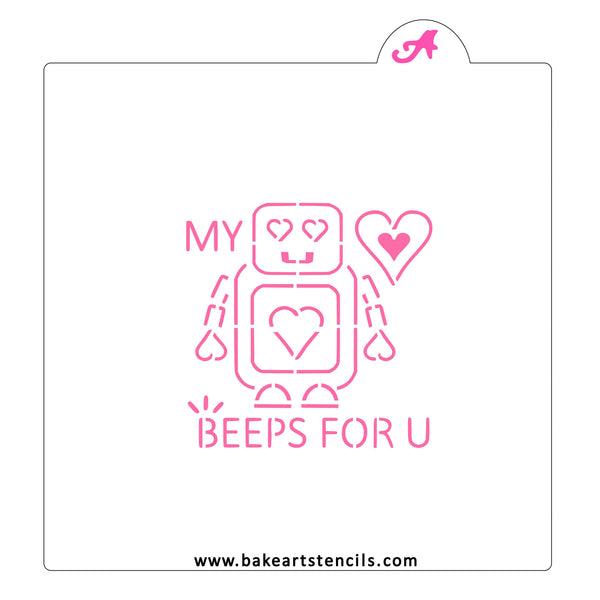 My Heart Beeps For You Stencil | Robot PYO Cookie Stencil - bakeartstencils