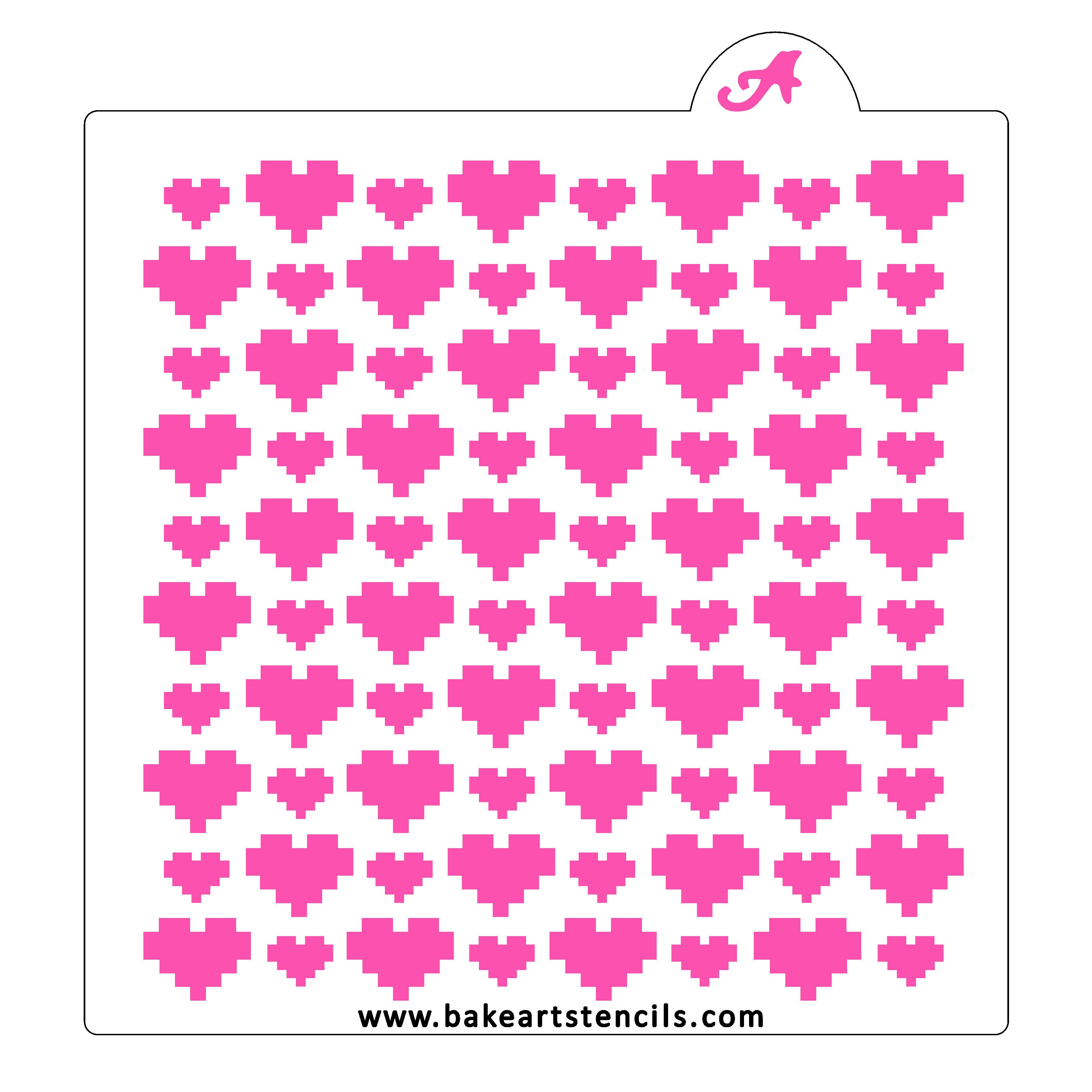 Pixel Hearts Cookie Stencil - bakeartstencils