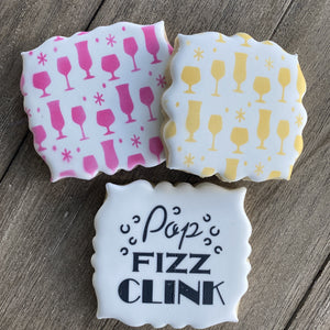 Pop Fizz Clink Cookie Stencil bakeartstencil
