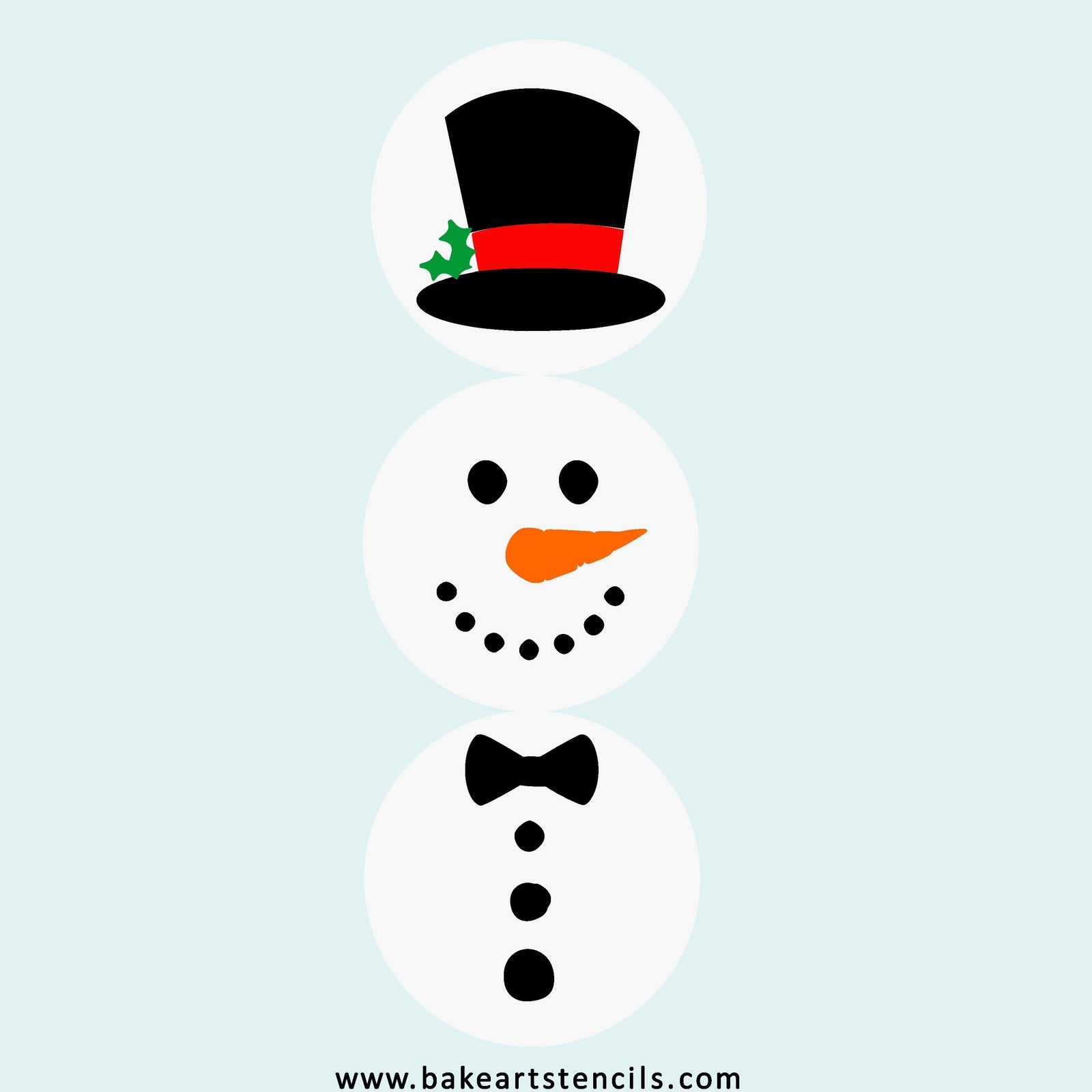 Stackable Snowman Cookie Stencil Set, a 2-piece Set for decorate jolly Christmas cookies.