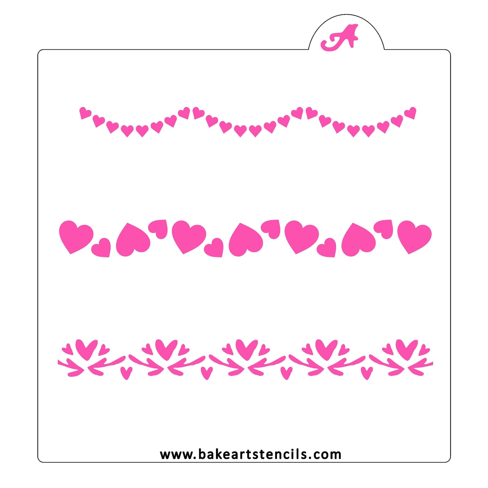 String of Hearts Garland Cookie Stencil bakeartstencil
