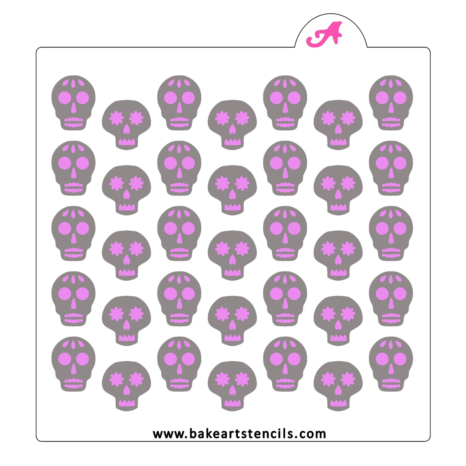 Sugar Skulls Pattern Cookie Stencil, a Day of the Dead design, great for decorating Halloween Cookies.